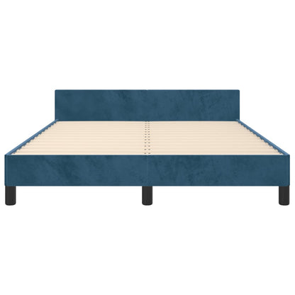 Bedframe Met Hoofdeinde Fluweel Donkerblauw 140 x 190 cm Horizontale strepen