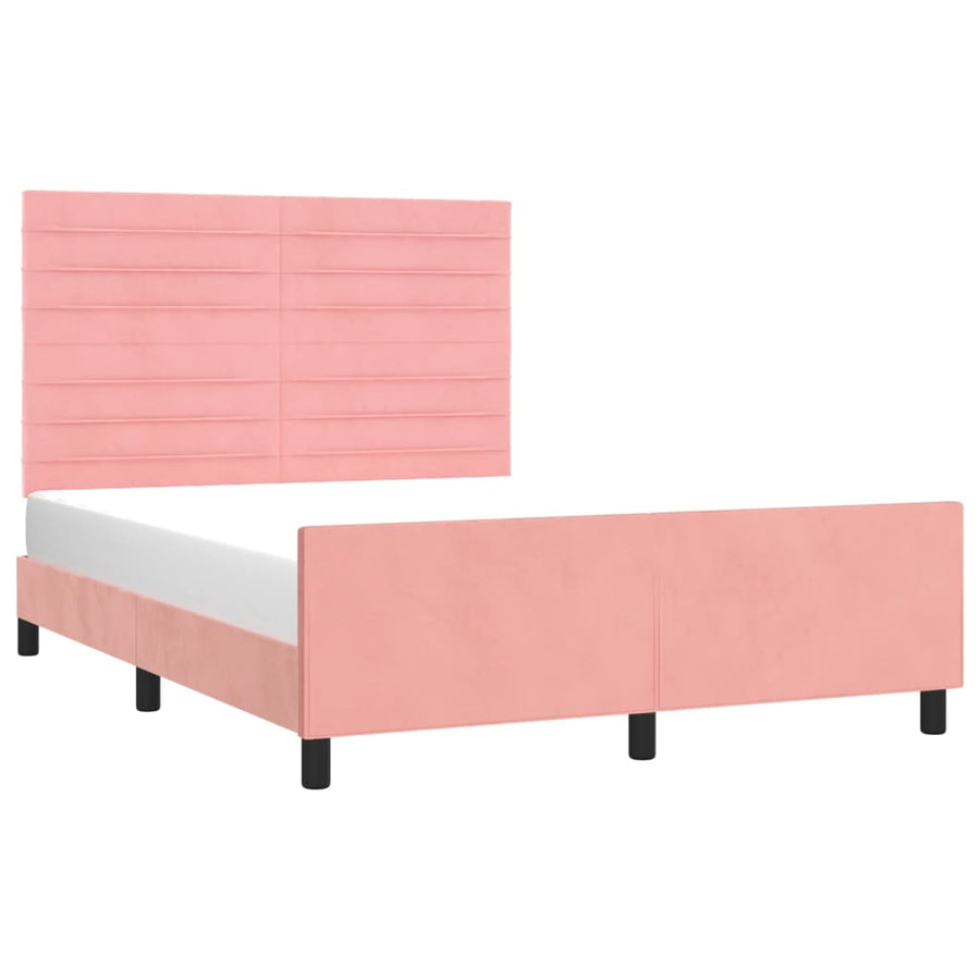 Bedframe Met Hoofdeinde Fluweel Roze 140 x 190 cm Horizontale strepen