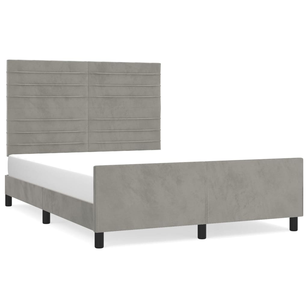 Bedframe Met Hoofdeinde Fluweel Lichtgrijs 140 x 200 cm Horizontale strepen