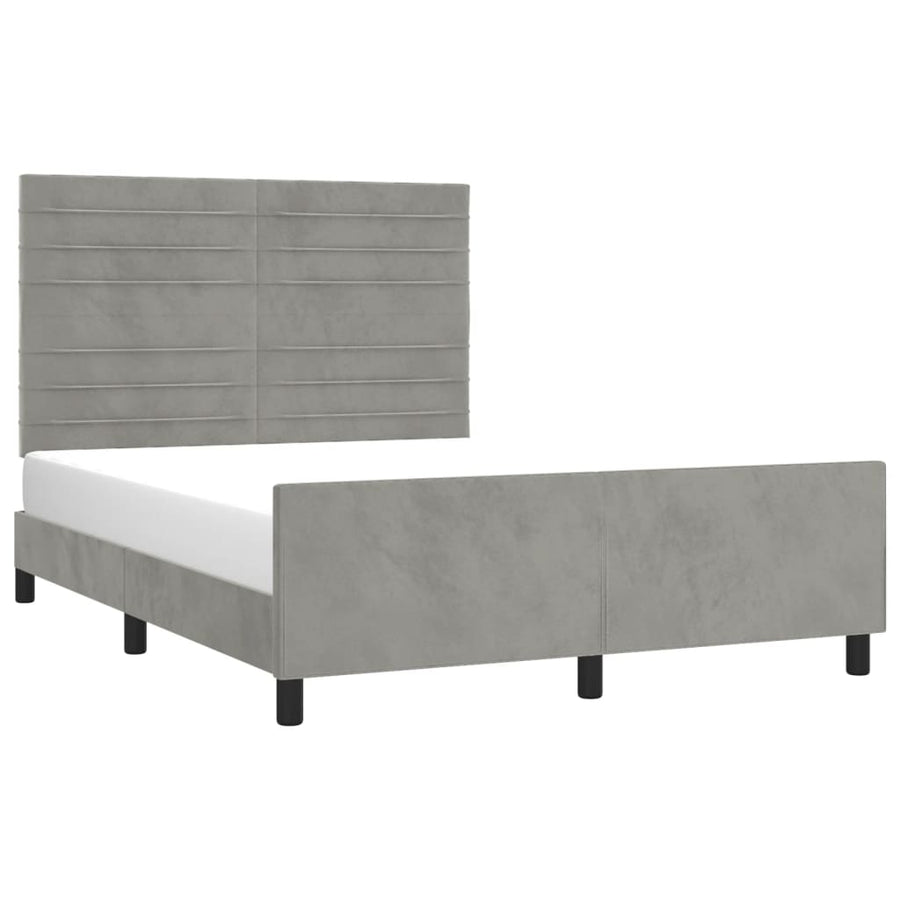 Bedframe Met Hoofdeinde Fluweel Lichtgrijs 140 x 200 cm Horizontale strepen
