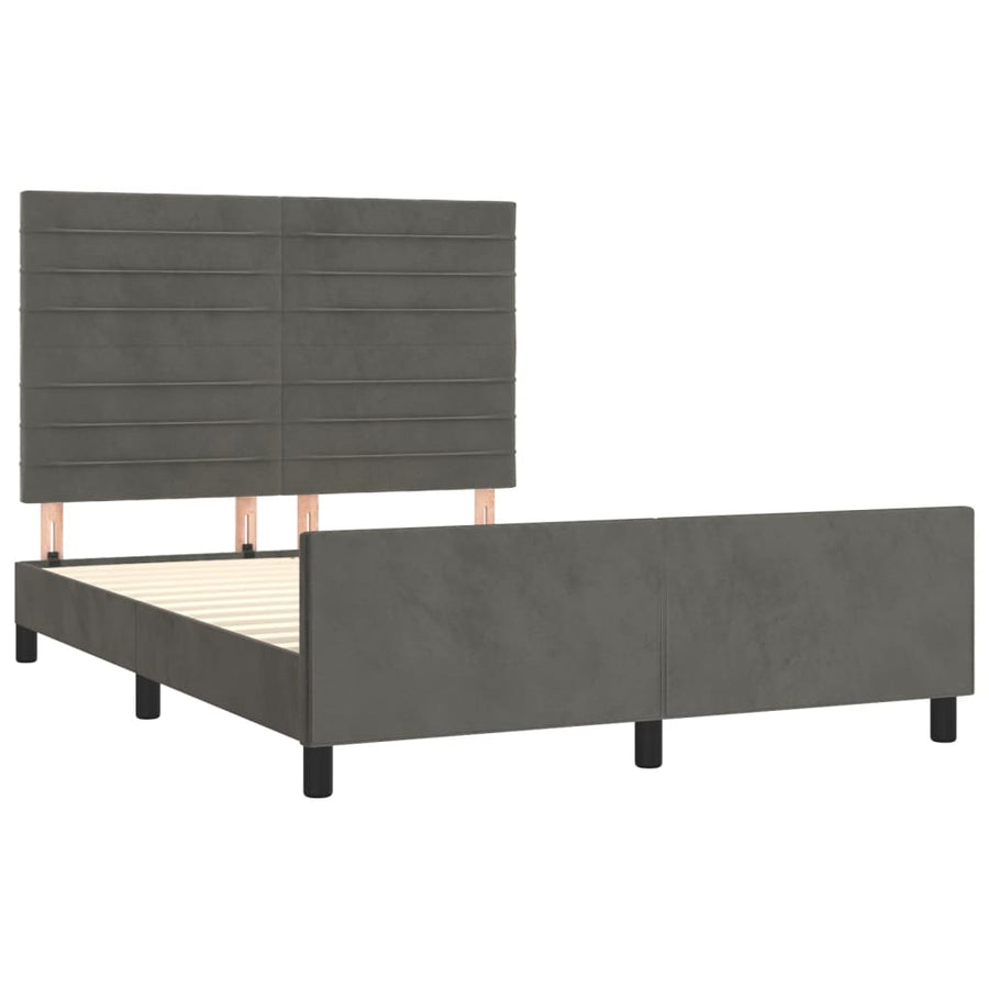 Bedframe Met Hoofdeinde Fluweel Donkergrijs 140 x 200 cm Horizontale strepen