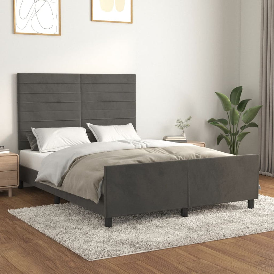 Bedframe Met Hoofdeinde Fluweel Donkergrijs 140 x 200 cm Horizontale strepen