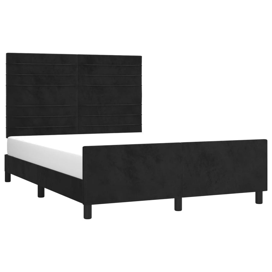Bedframe Met Hoofdeinde Fluweel Zwart 140 x 200 cm Horizontale strepen