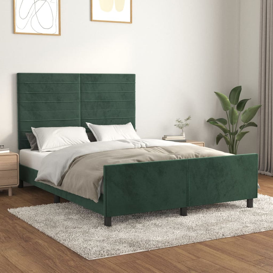 Bedframe Met Hoofdeinde Fluweel Donkergroen 140 x 200 cm Horizontale strepen