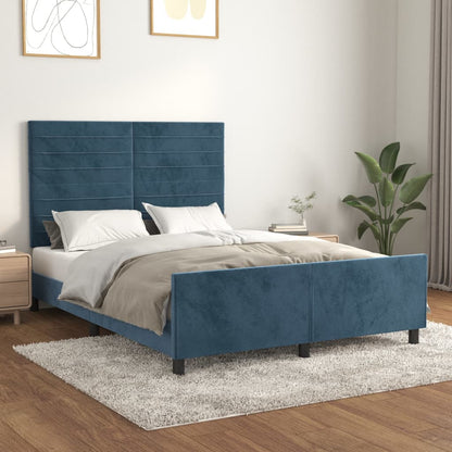 Bedframe Met Hoofdeinde Fluweel Donkerblauw 140 x 200 cm Horizontale strepen
