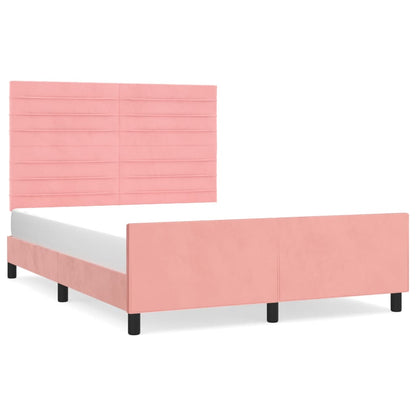 Bedframe Met Hoofdeinde Fluweel Roze 140 x 200 cm Horizontale strepen