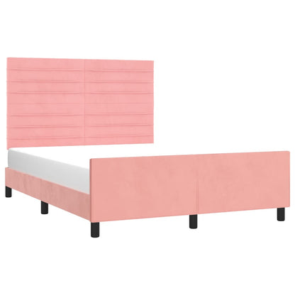 Bedframe Met Hoofdeinde Fluweel Roze 140 x 200 cm Horizontale strepen