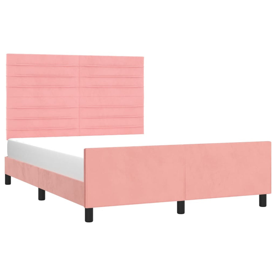 Bedframe Met Hoofdeinde Fluweel Roze 140 x 200 cm Horizontale strepen