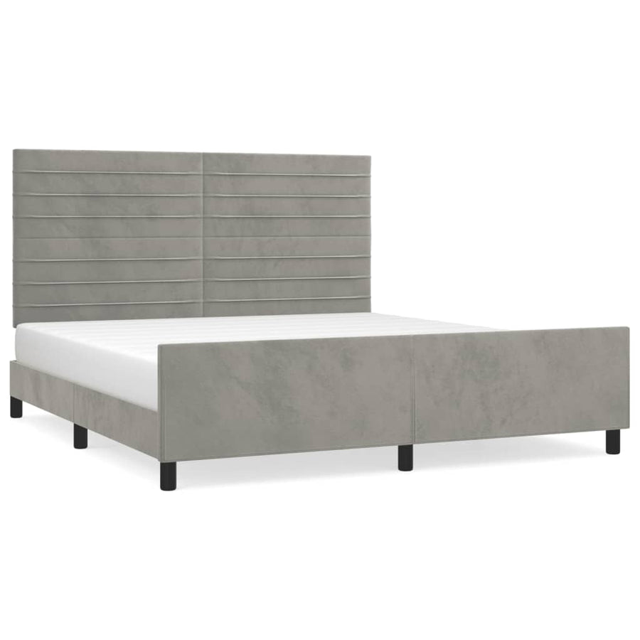 Bedframe Met Hoofdeinde Fluweel Lichtgrijs 160 x 200 cm Horizontale strepen