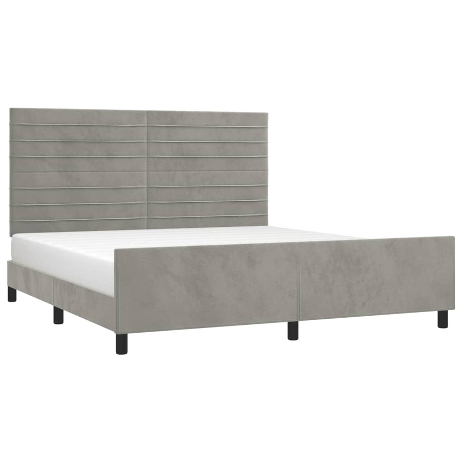 Bedframe Met Hoofdeinde Fluweel Lichtgrijs 160 x 200 cm Horizontale strepen