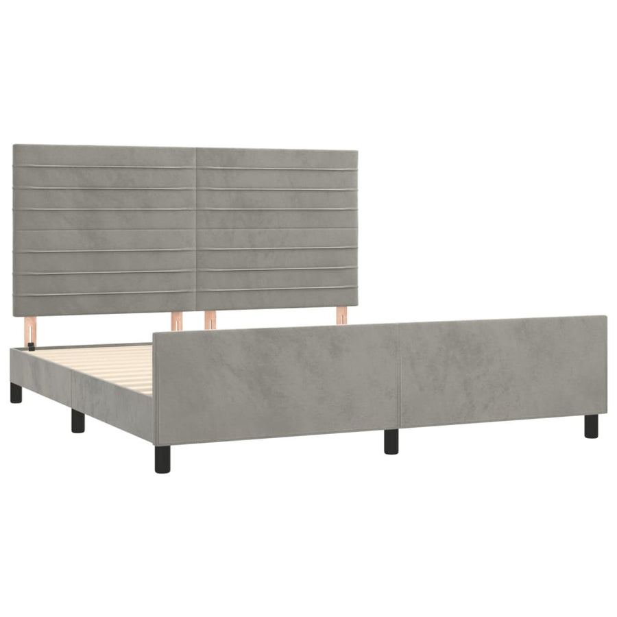 Bedframe Met Hoofdeinde Fluweel Lichtgrijs 160 x 200 cm Horizontale strepen