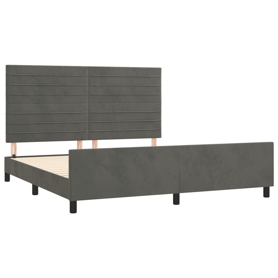 Bedframe Met Hoofdeinde Fluweel Donkergrijs 160 x 200 cm Horizontale strepen
