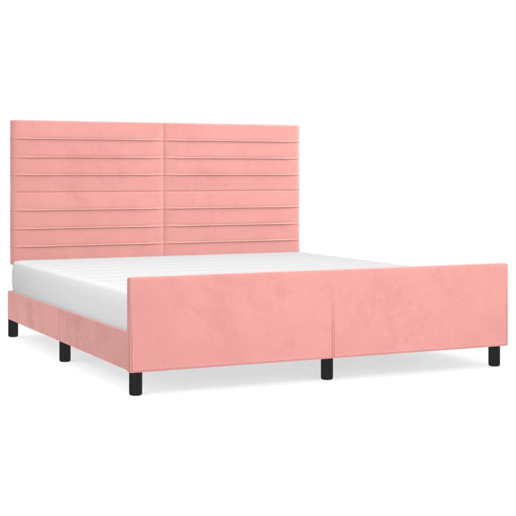 Bedframe Met Hoofdeinde Fluweel Roze 160 x 200 cm Horizontale strepen