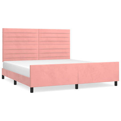Bedframe Met Hoofdeinde Fluweel Roze 160 x 200 cm Horizontale strepen