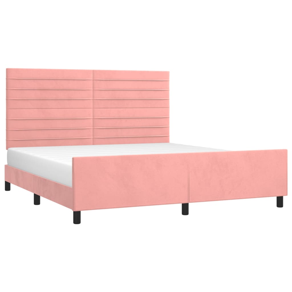 Bedframe Met Hoofdeinde Fluweel Roze 160 x 200 cm Horizontale strepen