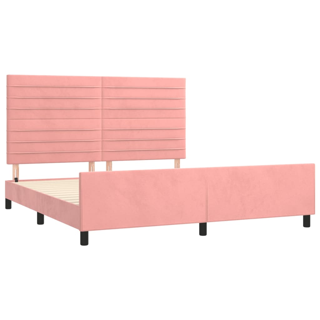 Bedframe Met Hoofdeinde Fluweel Roze 160 x 200 cm Horizontale strepen