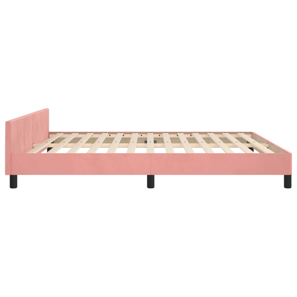 Bedframe Met Hoofdeinde Fluweel Roze 160 x 200 cm Horizontale strepen