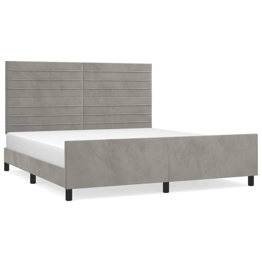 Bedframe Met Hoofdeinde Fluweel Lichtgrijs 180 x 200 cm Horizontale strepen