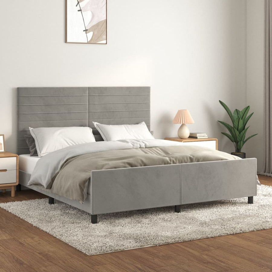 Bedframe Met Hoofdeinde Fluweel Lichtgrijs 180 x 200 cm Horizontale strepen