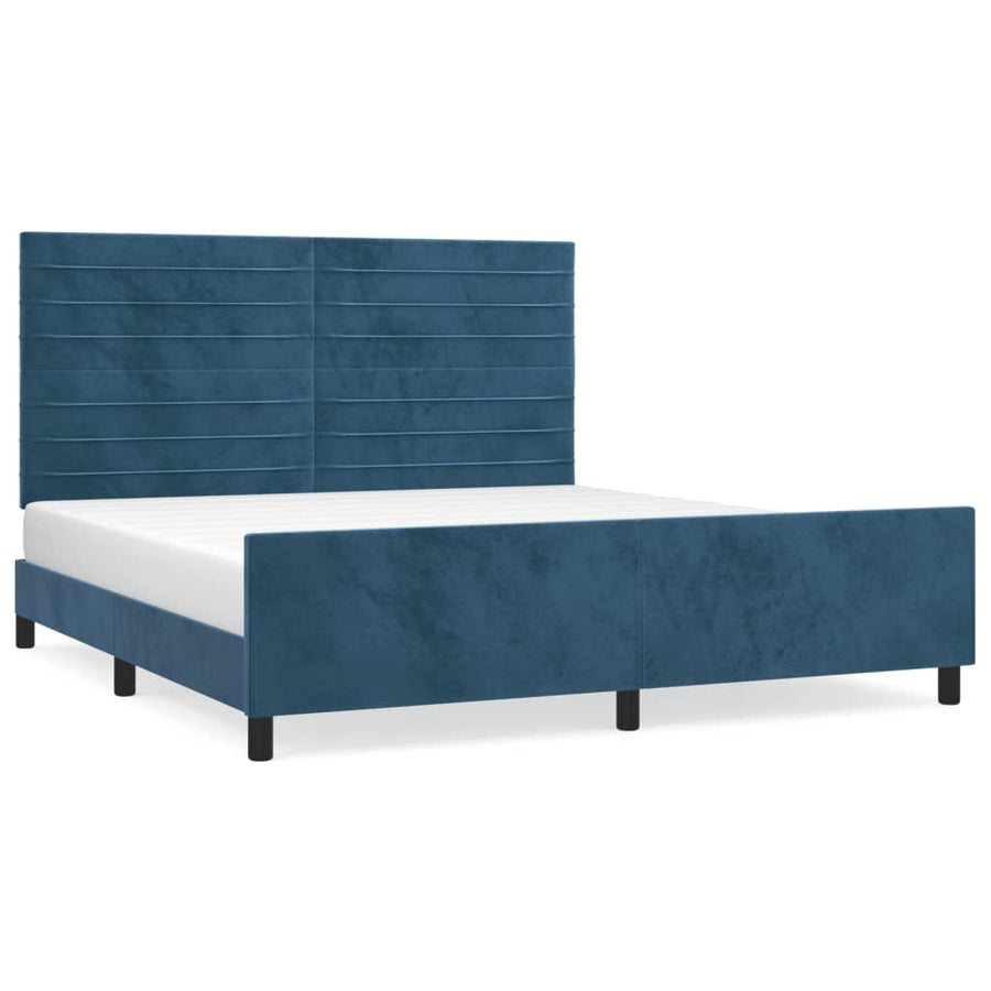 Bedframe Met Hoofdeinde Fluweel Donkerblauw 180 x 200 cm Horizontale strepen