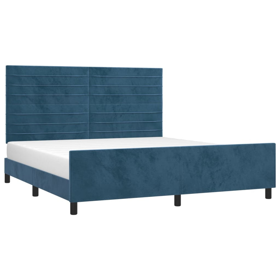 Bedframe Met Hoofdeinde Fluweel Donkerblauw 180 x 200 cm Horizontale strepen