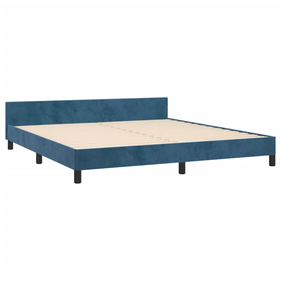 Bedframe Met Hoofdeinde Fluweel Donkerblauw 180 x 200 cm Horizontale strepen