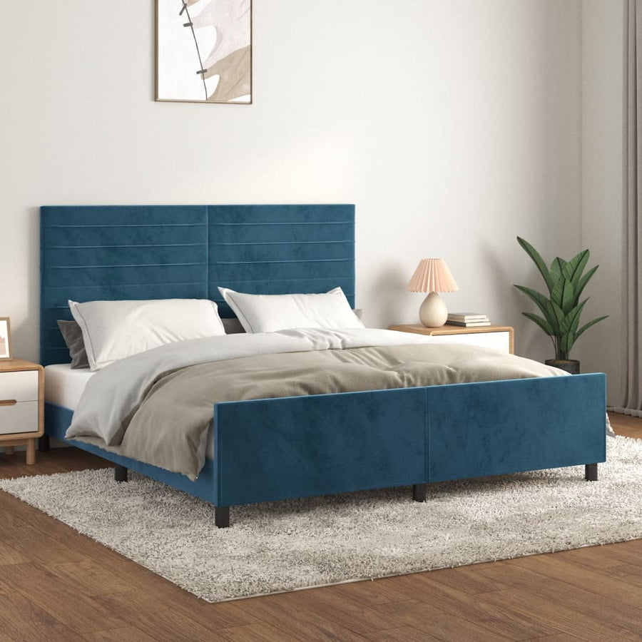 Bedframe Met Hoofdeinde Fluweel Donkerblauw 180 x 200 cm Horizontale strepen