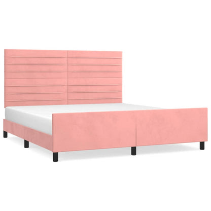 Bedframe Met Hoofdeinde Fluweel Roze 180 x 200 cm Horizontale strepen