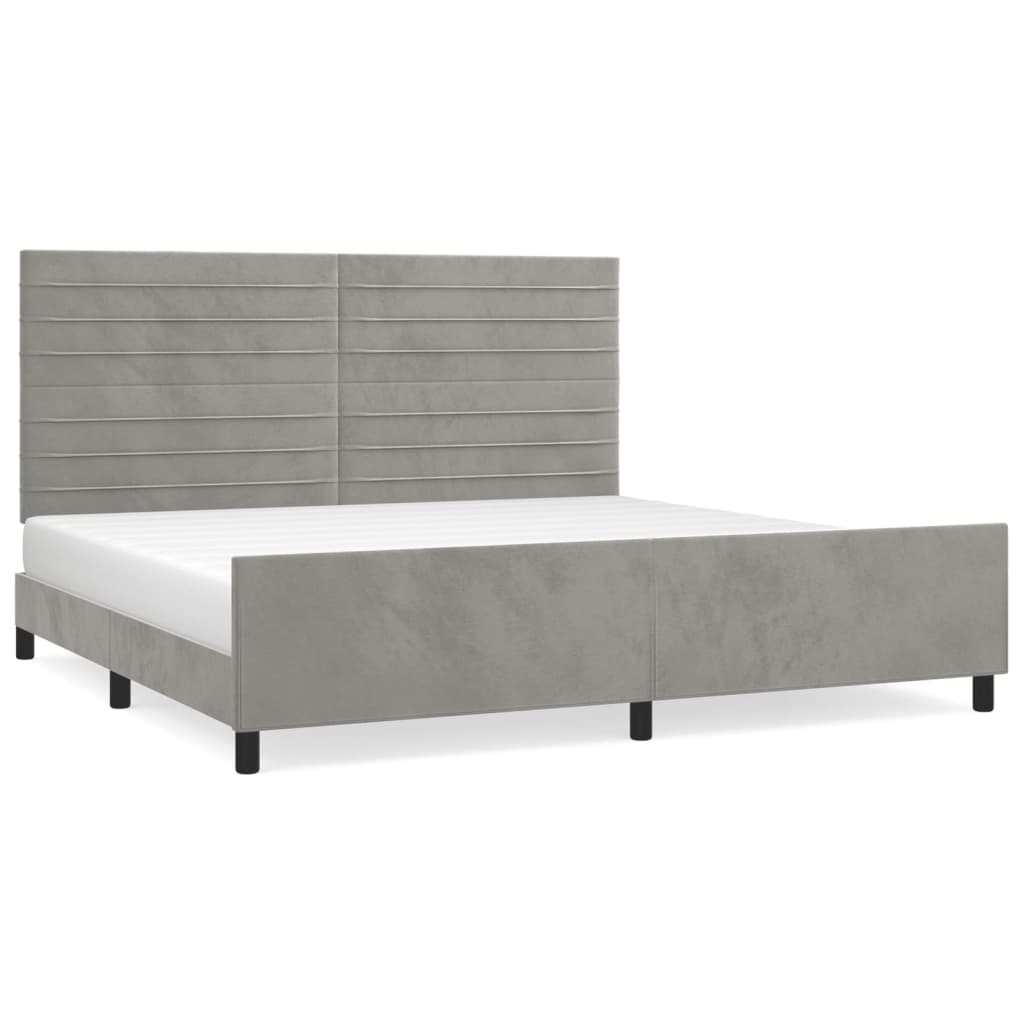 Bedframe Met Hoofdeinde Fluweel Lichtgrijs 200 x 200 cm Horizontale strepen