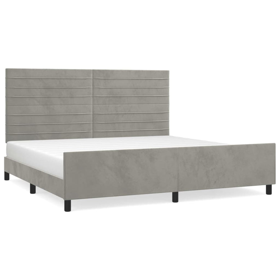 Bedframe Met Hoofdeinde Fluweel Lichtgrijs 200 x 200 cm Horizontale strepen