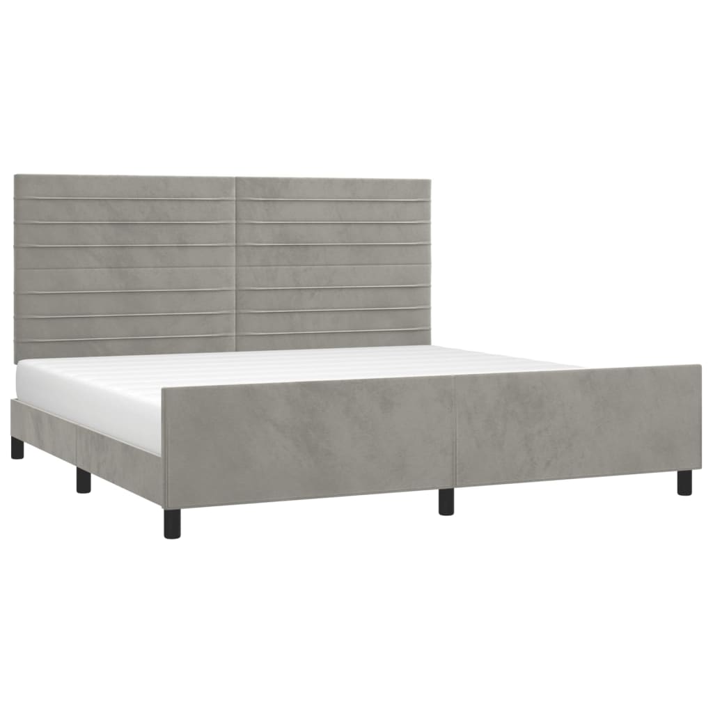 Bedframe Met Hoofdeinde Fluweel Lichtgrijs 200 x 200 cm Horizontale strepen