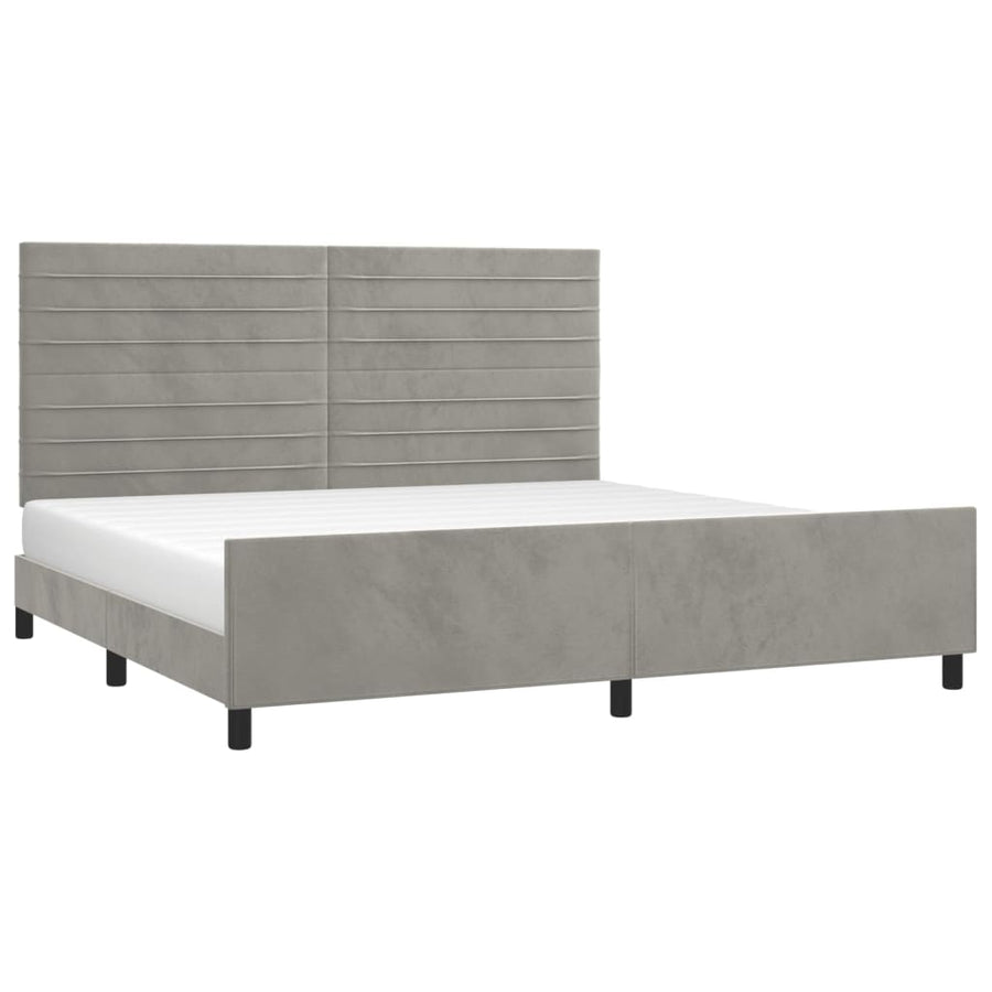 Bedframe Met Hoofdeinde Fluweel Lichtgrijs 200 x 200 cm Horizontale strepen