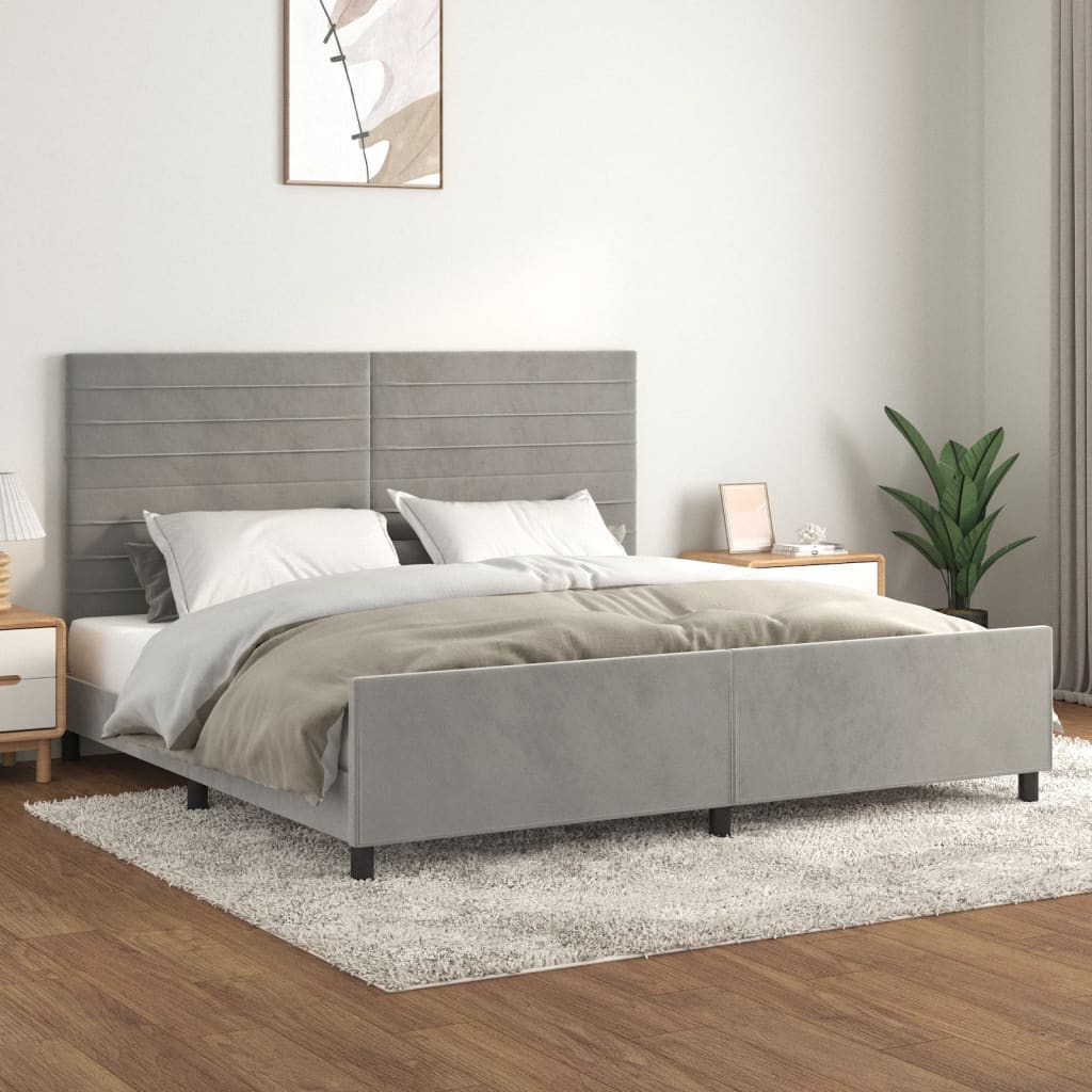Bedframe Met Hoofdeinde Fluweel Lichtgrijs 200 x 200 cm Horizontale strepen