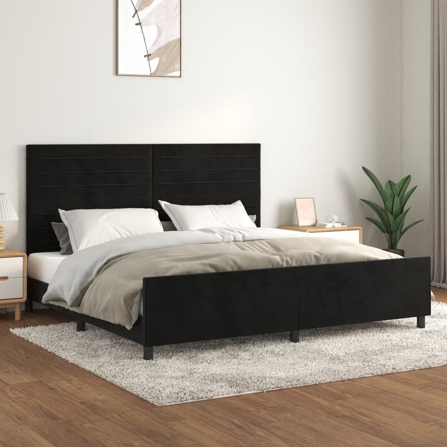 Bedframe Met Hoofdeinde Fluweel Zwart 200 x 200 cm Horizontale strepen