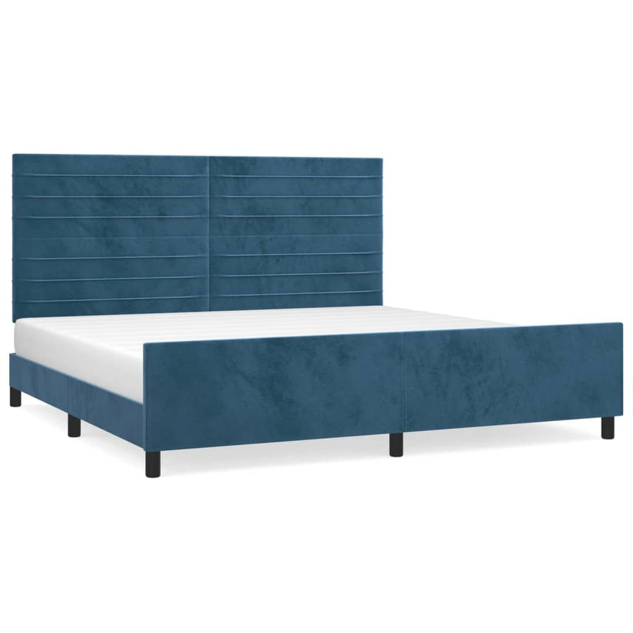 Bedframe Met Hoofdeinde Fluweel Donkerblauw 200 x 200 cm Horizontale strepen