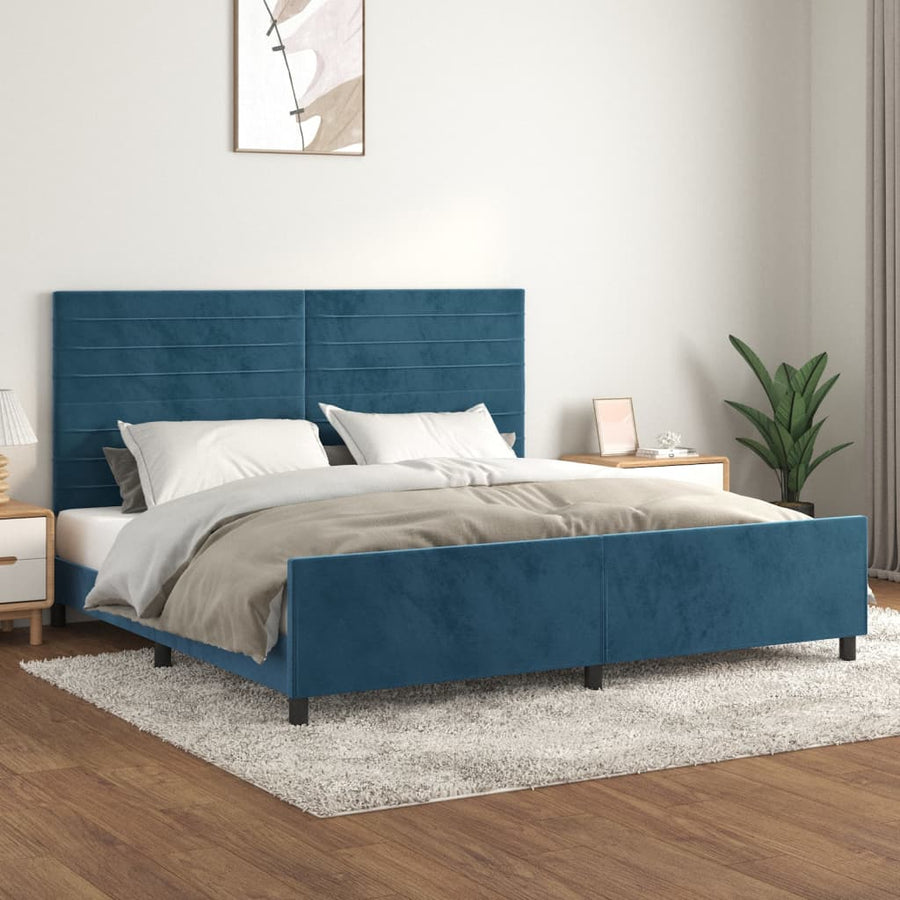 Bedframe Met Hoofdeinde Fluweel Donkerblauw 200 x 200 cm Horizontale strepen