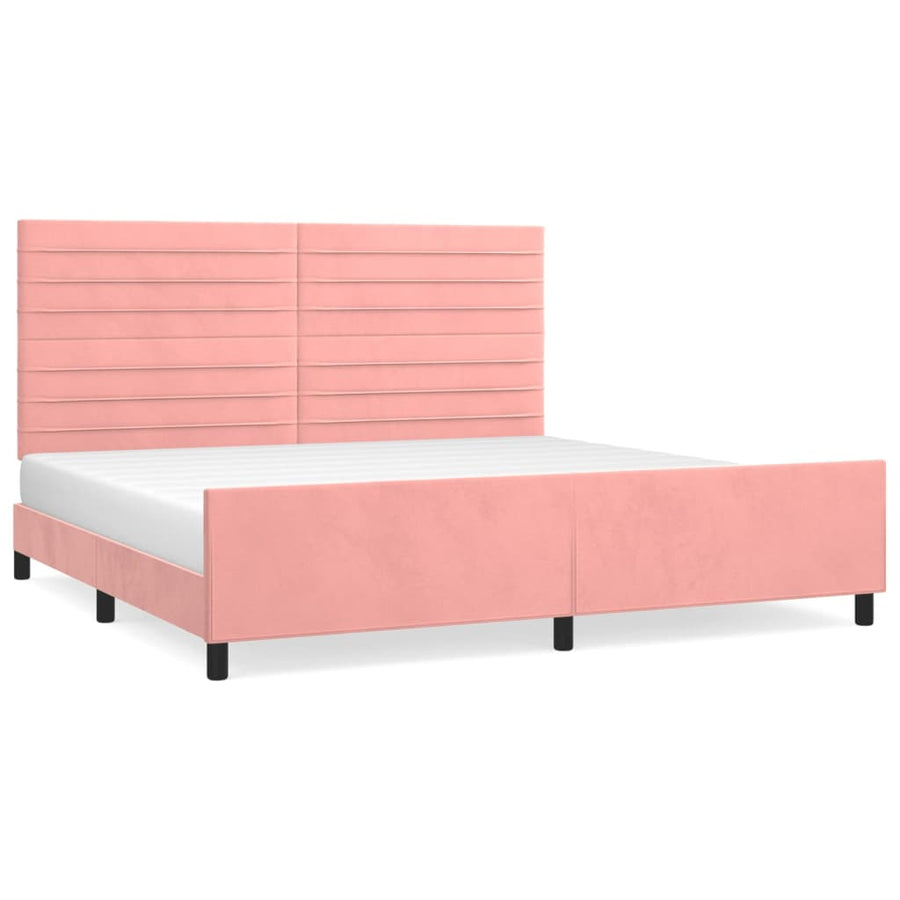 Bedframe Met Hoofdeinde Fluweel Roze 200 x 200 cm Horizontale strepen