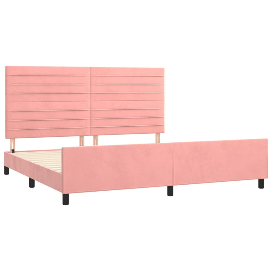 Bedframe Met Hoofdeinde Fluweel Roze 200 x 200 cm Horizontale strepen