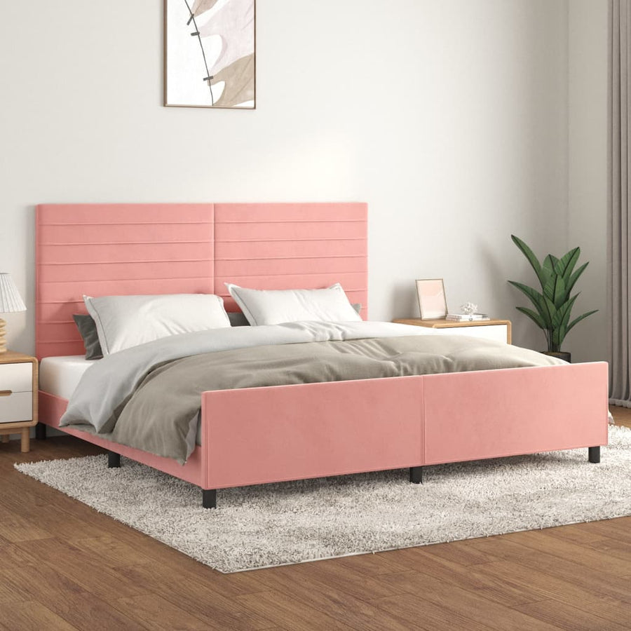 Bedframe Met Hoofdeinde Fluweel Roze 200 x 200 cm Horizontale strepen