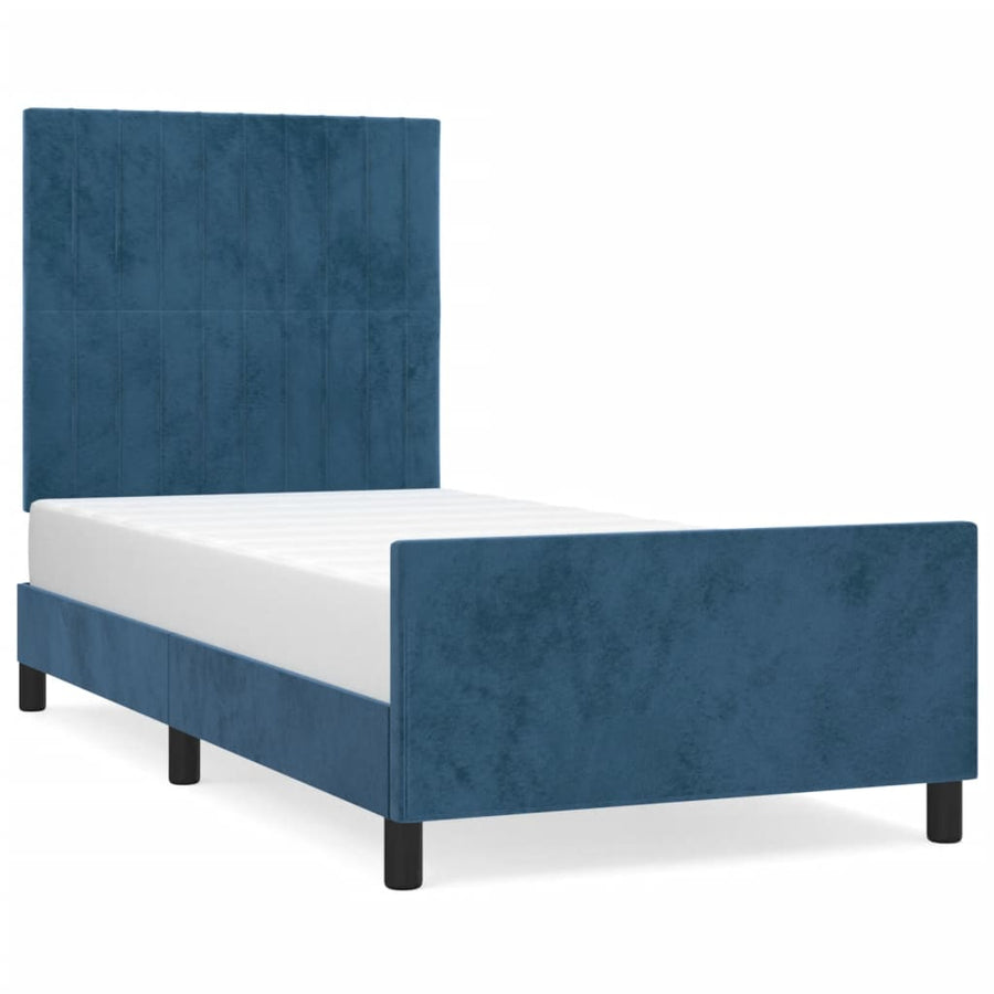 Bedframe Met Hoofdeinde Fluweel Donkerblauw 80 x 200 cm Verticale strepen