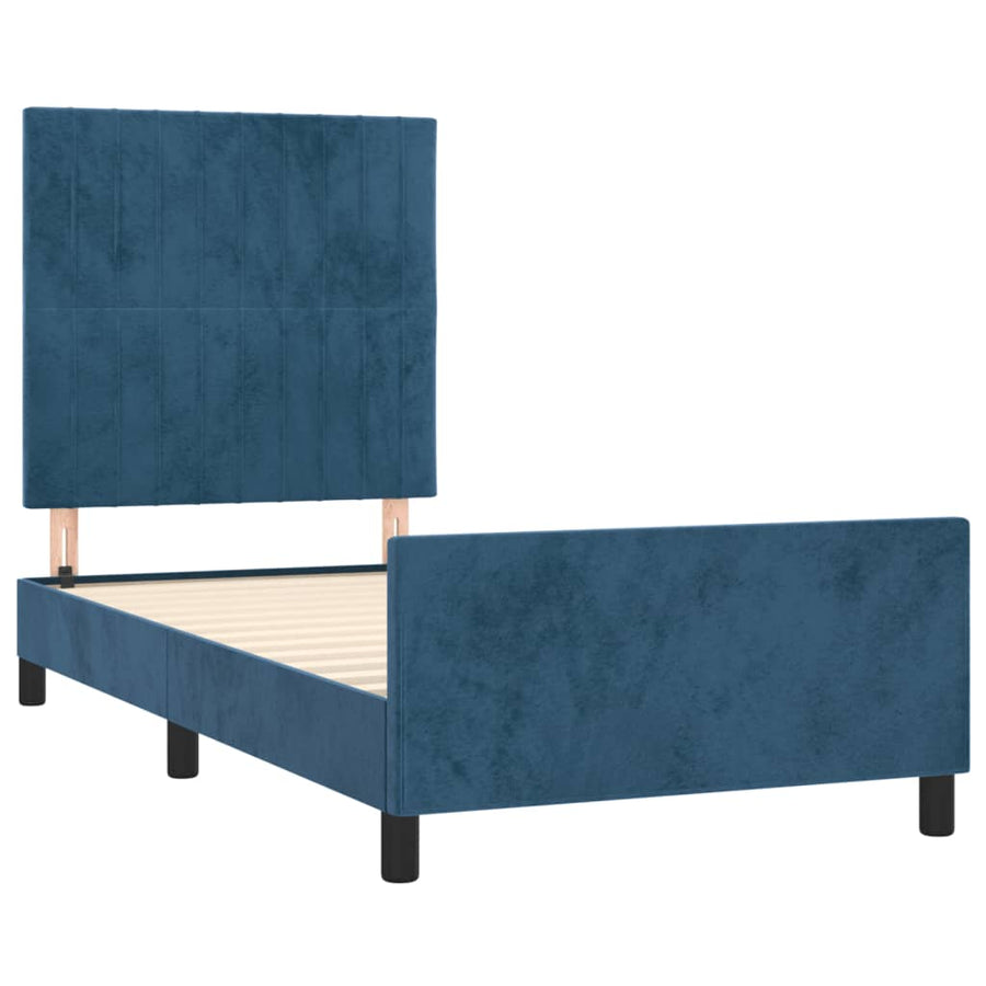 Bedframe Met Hoofdeinde Fluweel Donkerblauw 80 x 200 cm Verticale strepen