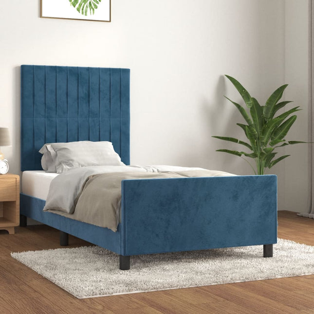 Bedframe Met Hoofdeinde Fluweel Donkerblauw 80 x 200 cm Verticale strepen