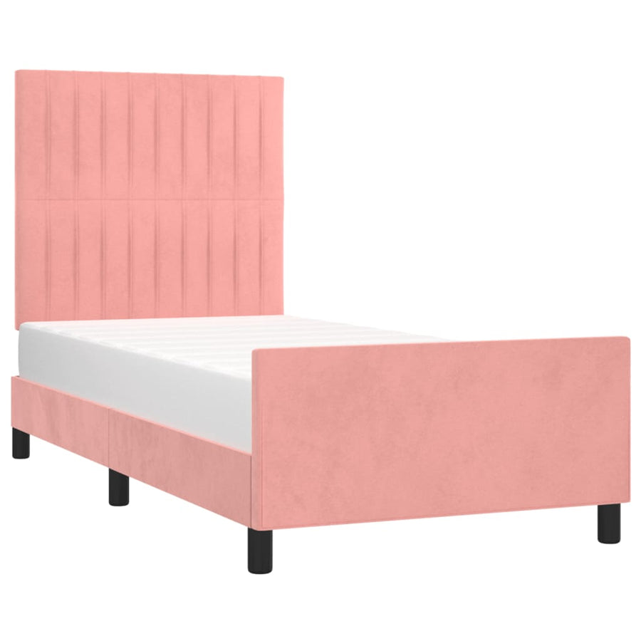 Bedframe Met Hoofdeinde Fluweel Roze 80 x 200 cm Verticale strepen