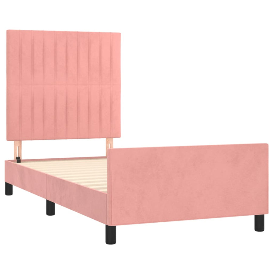 Bedframe Met Hoofdeinde Fluweel Roze 80 x 200 cm Verticale strepen