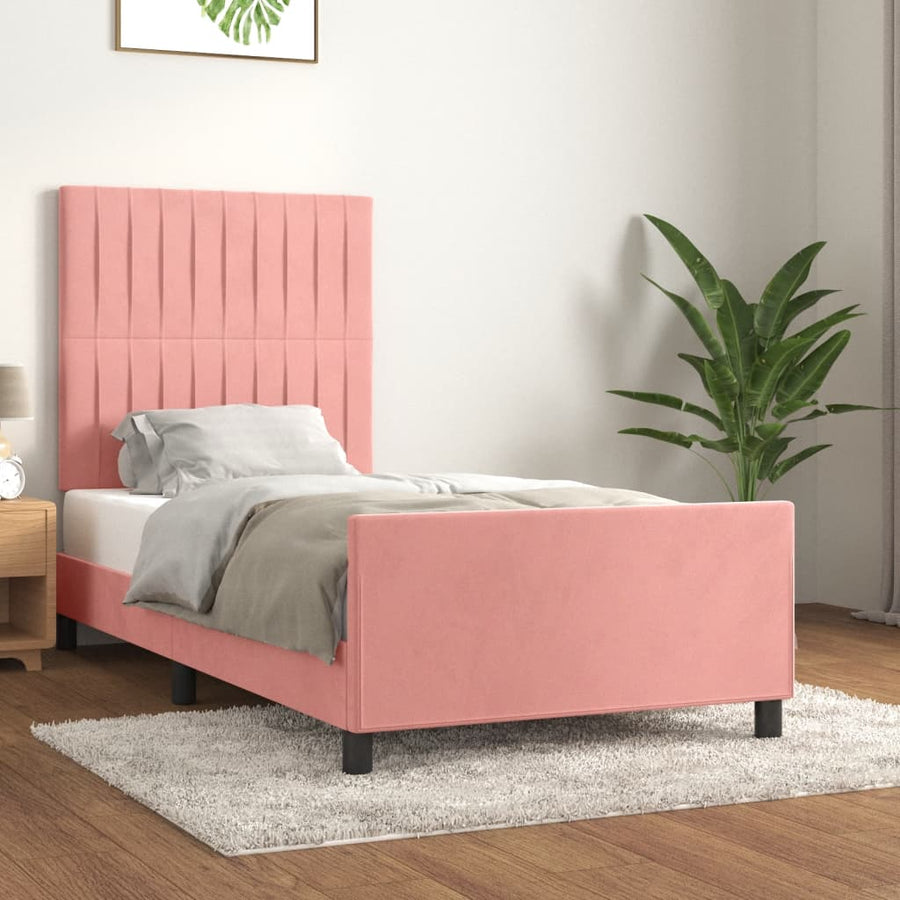 Bedframe Met Hoofdeinde Fluweel Roze 80 x 200 cm Verticale strepen