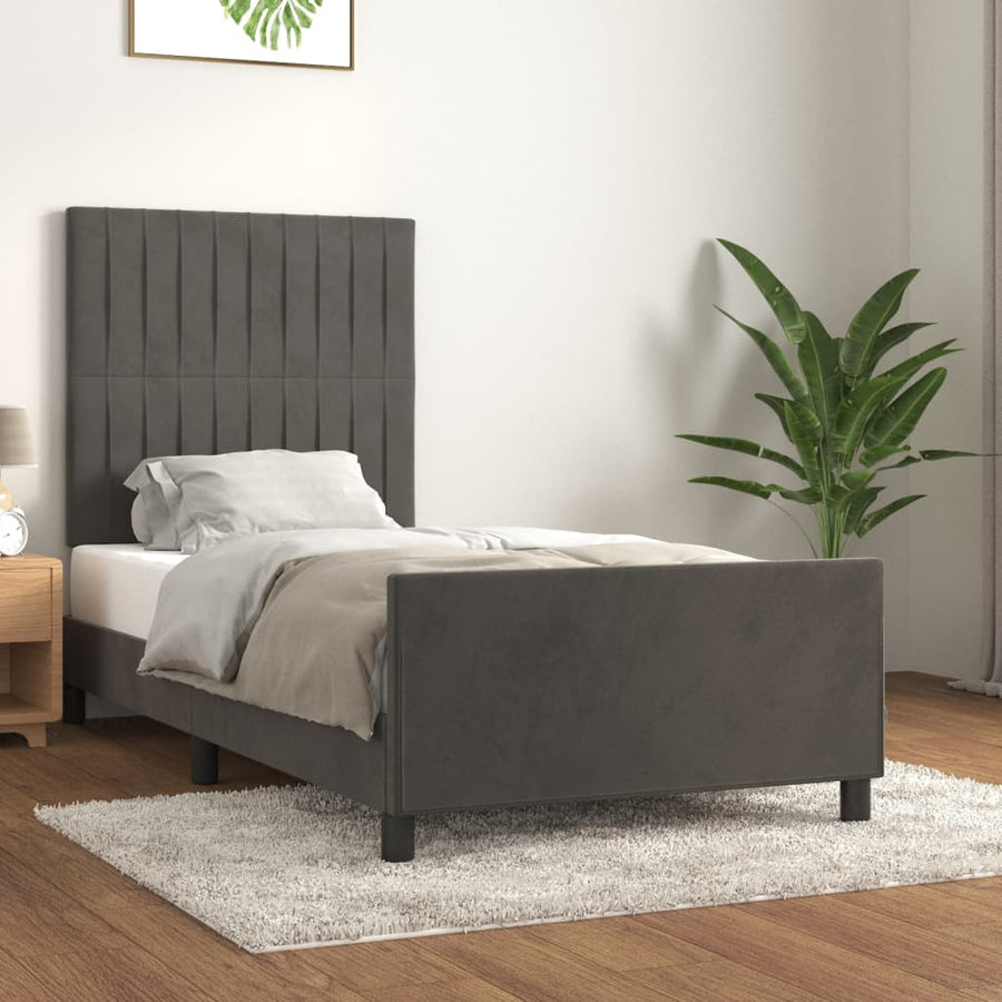 Bedframe Met Hoofdeinde Fluweel Donkergrijs 90 x 190 cm Verticale strepen