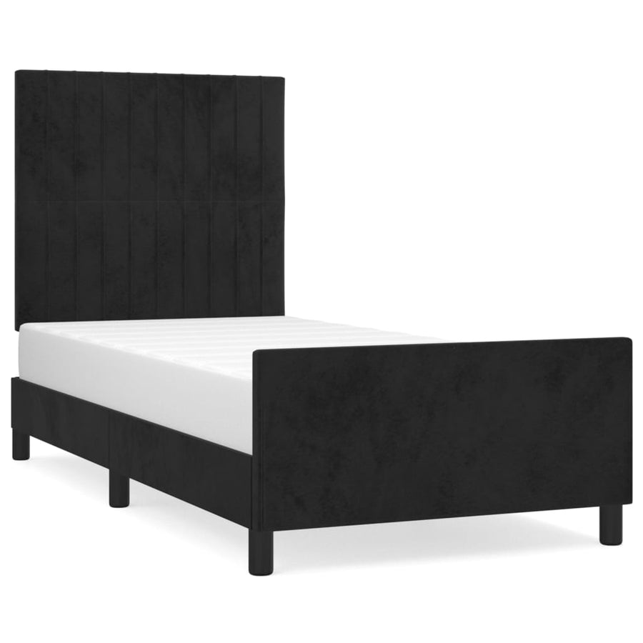 Bedframe Met Hoofdeinde Fluweel Zwart 90 x 190 cm Verticale strepen