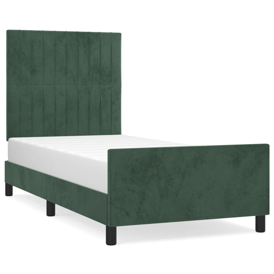Bedframe Met Hoofdeinde Fluweel Donkergroen 90 x 190 cm Verticale strepen