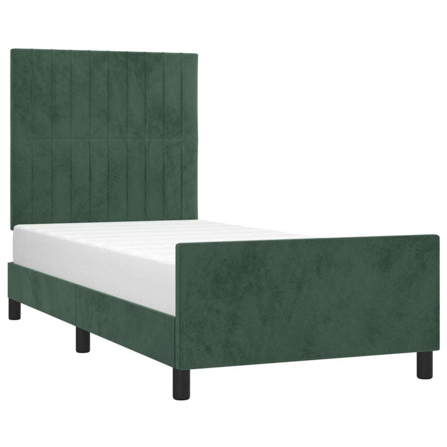 Bedframe Met Hoofdeinde Fluweel Donkergroen 90 x 190 cm Verticale strepen