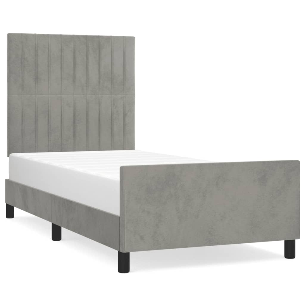 Bedframe Met Hoofdeinde Fluweel Lichtgrijs 90 x 200 cm Verticale strepen